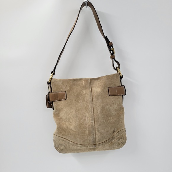 VTG Y2K Coach #3567 Small Camel Tan Suede Leather Buckle Accent Hobo - Picture 10 of 16
